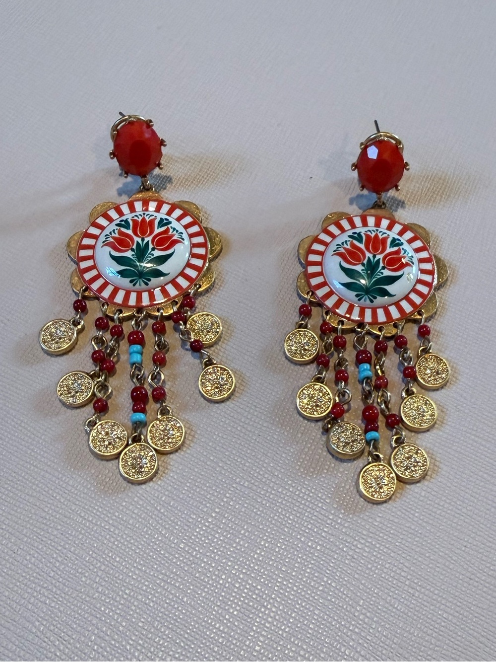 Zara Floral Red Floral Dangle Earrings